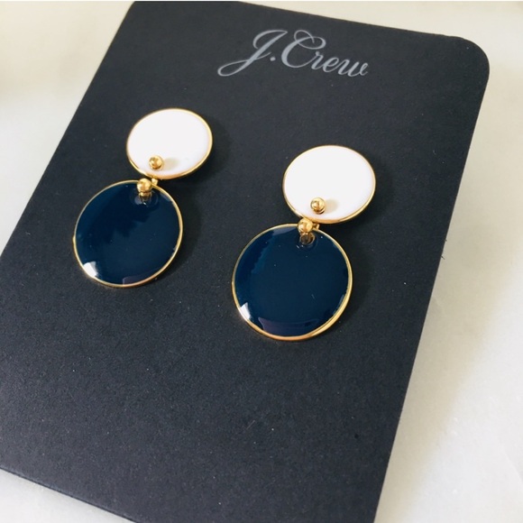 J. Crew Jewelry - Jcrew double disc navy white enamel earrings